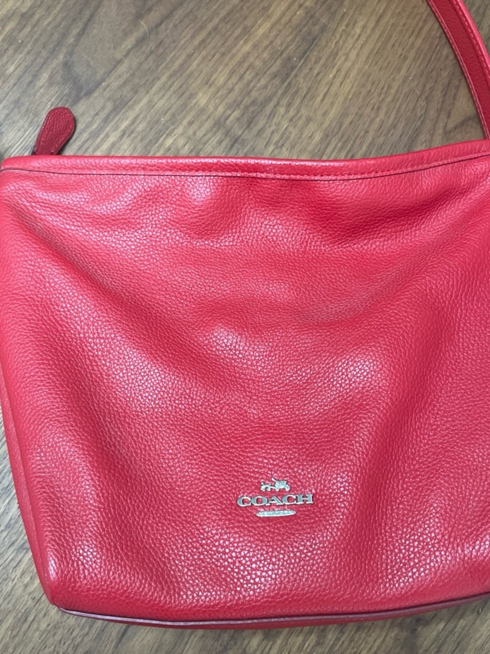 Coach Red Pebbled Leather Hobo Shoulder Bag with Silver Logo